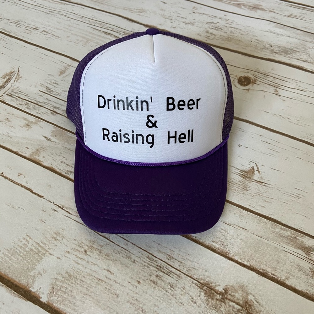 Drinkin beer & raising hell ponytail trucker hat